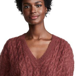 VINCE Cable Knit V Neck Sweater In Anise